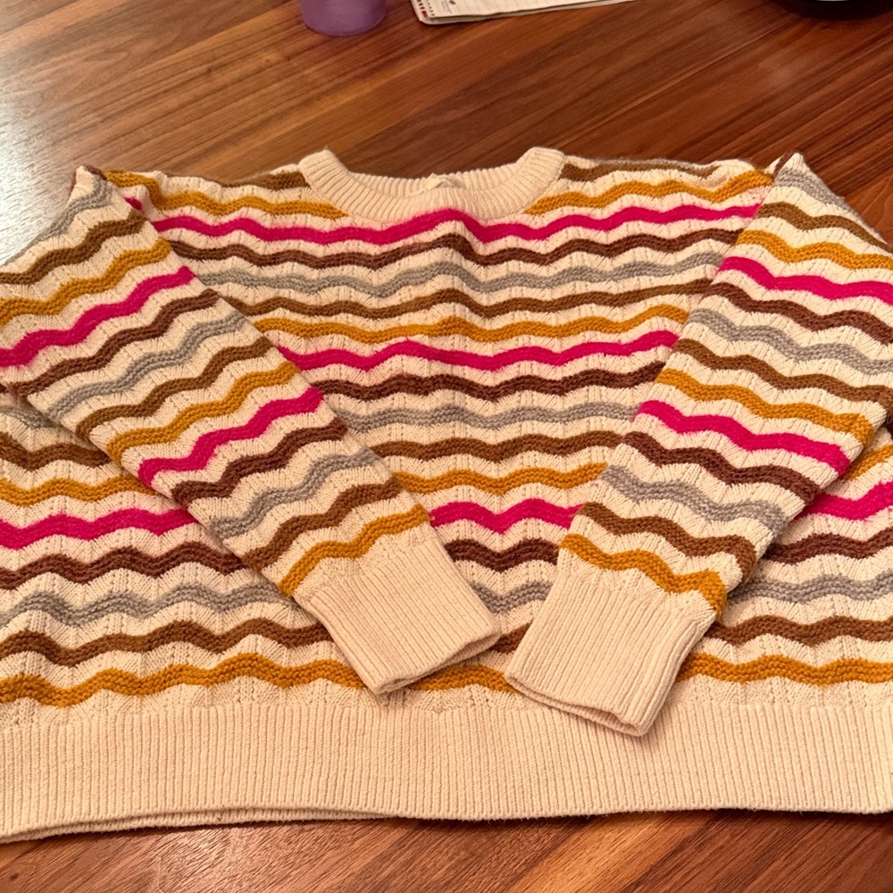 Lou & Grey Wavy Striped Sweater in Pink, Gold, and Cream